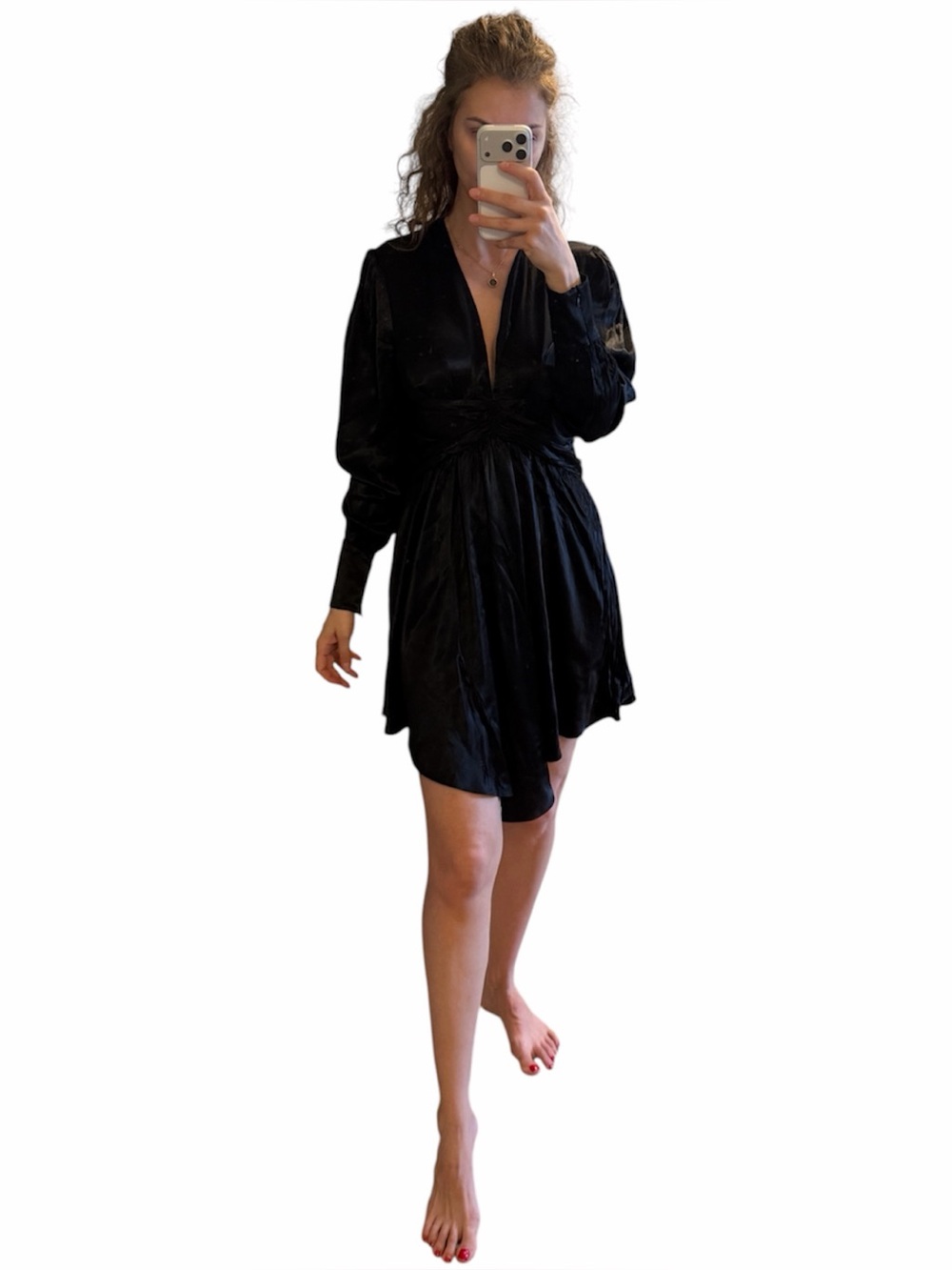 Nwt Divine Heritage Women Satin viscose V Neck Skater Dress Black Size M $465